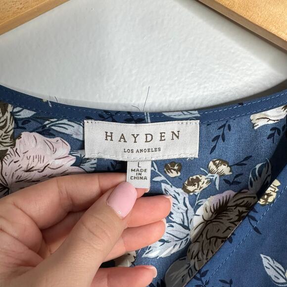 Hayden Los Angeles Blue Floral Flutter Sleeve Tie Front V Neck Maxi Dress Size L - Picture 6 of 8